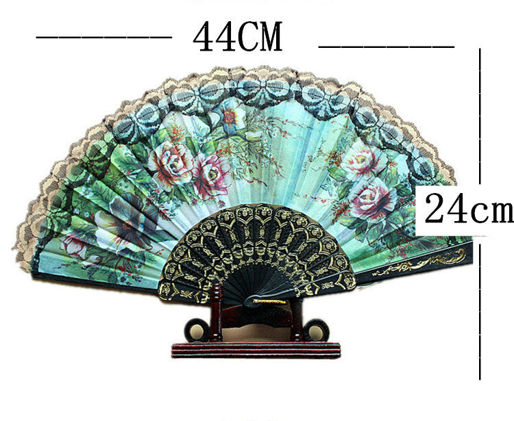 Summer Hand-operated Folding Fan Plastic Fan Color Fan Bone Flower Series Satin Cloth Fan