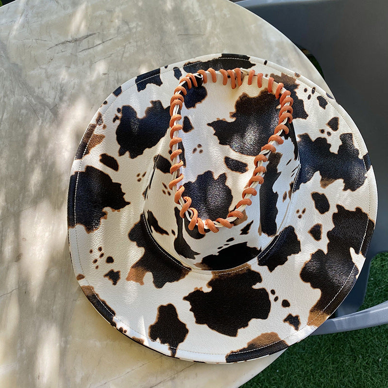 Women's Leather Retro Western Cowboy Hat