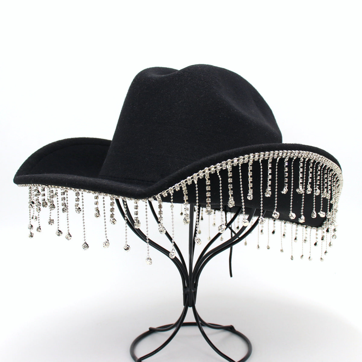 Warped Top Hat With Diamond Tassel Western Cowboy Hat